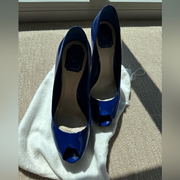 Dior Miss Dior Peep Toe Platform Pumps - Blue Patent Leather, Size 40.5 - Picture 5 of 9